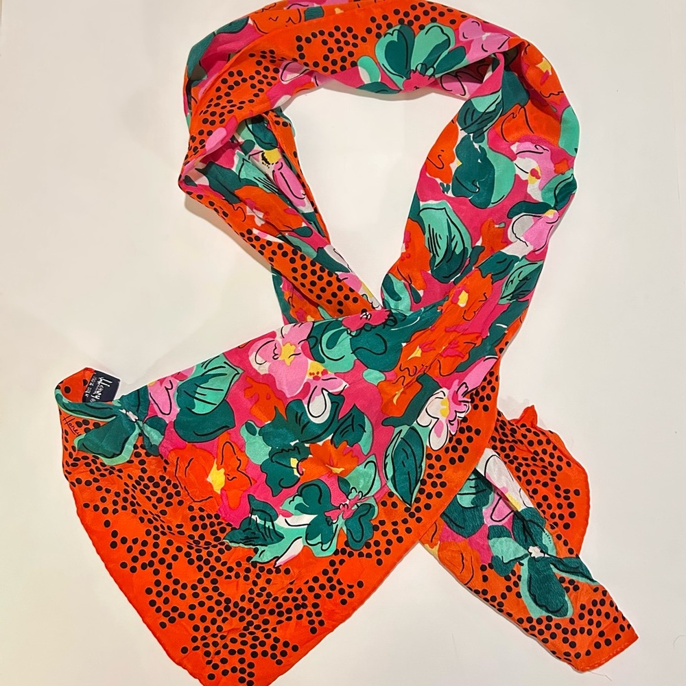 Vibrant Abstract Floral Polka Dotted Artsy Silk Fashion Scarf by Honey